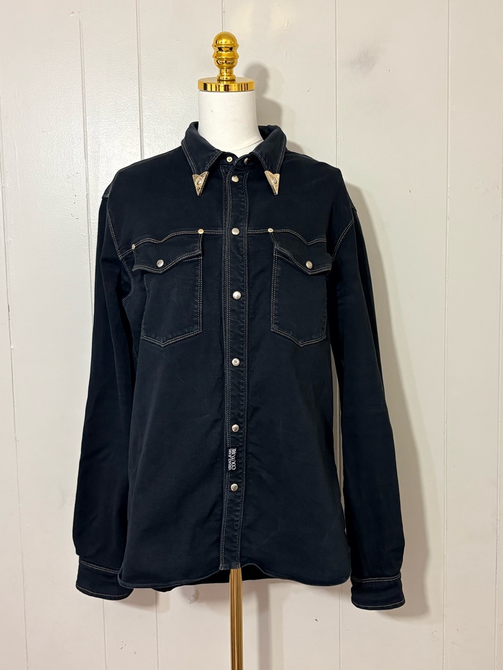 Versace Jeans Couture Western Shirt Gold Hardware Black Men’s M